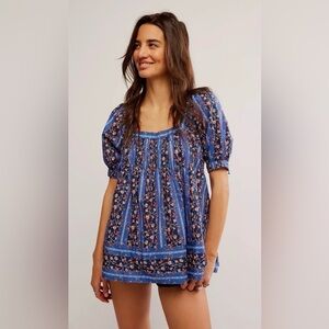 FREE PEOPLE Floral Blue Women's Top